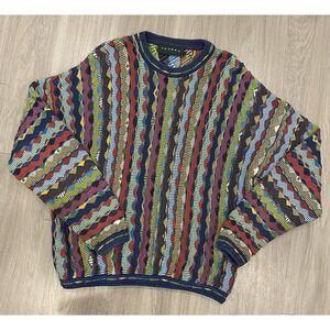 VINTAGE Vibrant TUNDRA 3D KNIT COTTON SWEATER Coogi Large L Canada 90 Hip Hop
